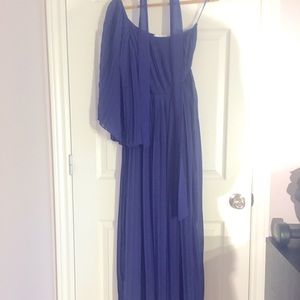 One shoulder blue dress with matching belt